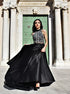 A Line High Neck Beading Satin Two Piece Prom Dresses LBQ3381
